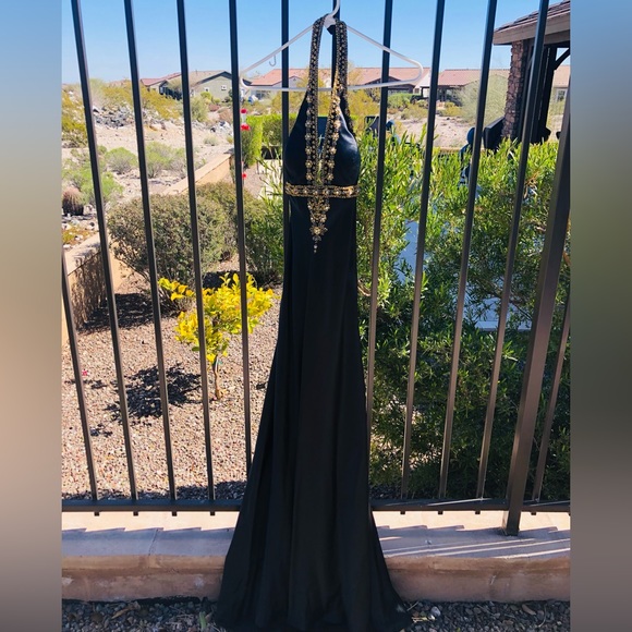 PROM READY FABULOUS BEJEWELED HALTER NECK LOW BACK SATIN GOWN W/Matching Jacket - Picture 1 of 14